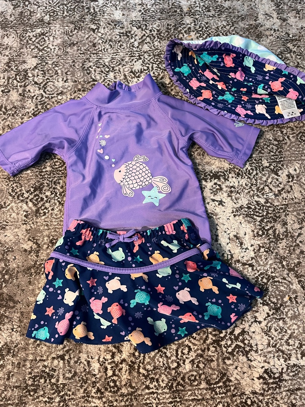 Purle Swim Set 2T with Rash Guard, Skirt & Hat